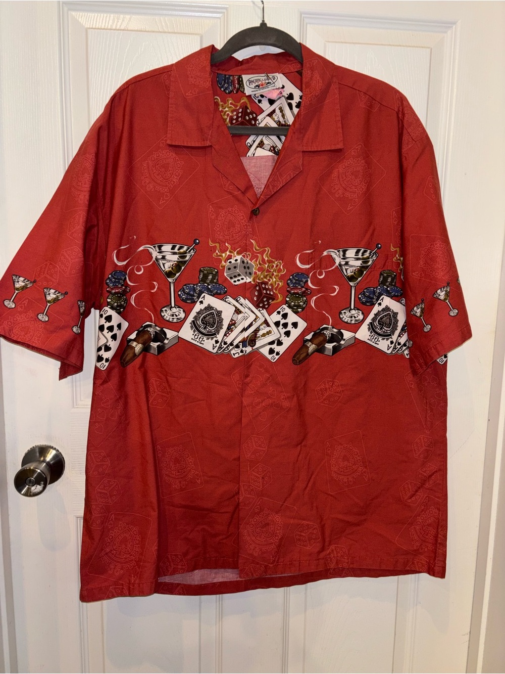Men's Pacific Island Red Casino Print Hawaiian Shirt.